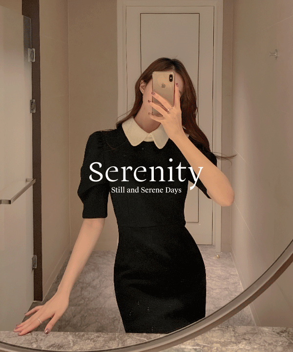 [serenity] 미엔드 배색 카라 원피스